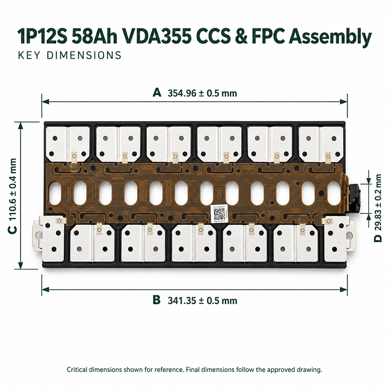 LYTH 1P12S 58Ah VDA355 CCS and FPC assembly dimensions