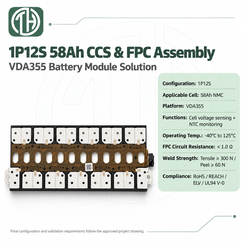 LYTH 1P12S 58Ah VDA355 CCS and FPC assembly specifications