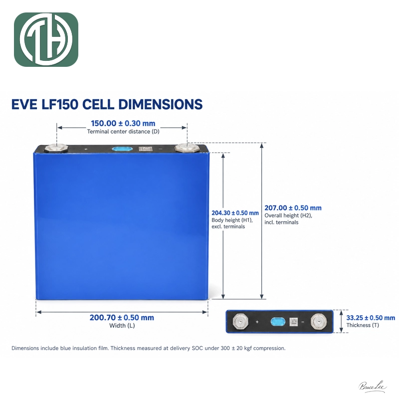 EVE LF150 150Ah prismatic battery cell dimensions